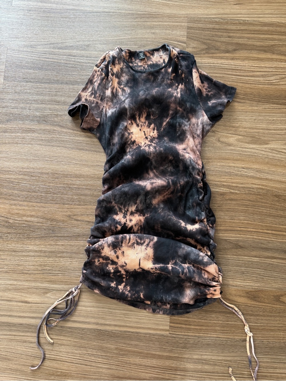SHEIN Black & Brown Tie-Dye Side Ruched Midi Dress